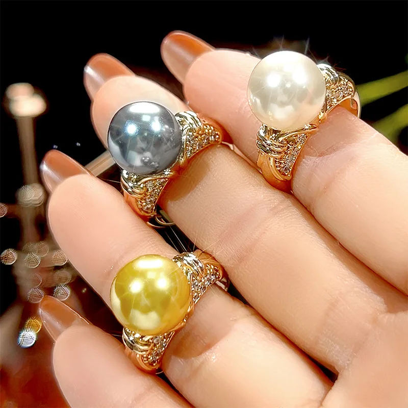 Vintage jewelry new copper plated inlaid pearl high-end temperament design closed ring for women's Mother's Day gift