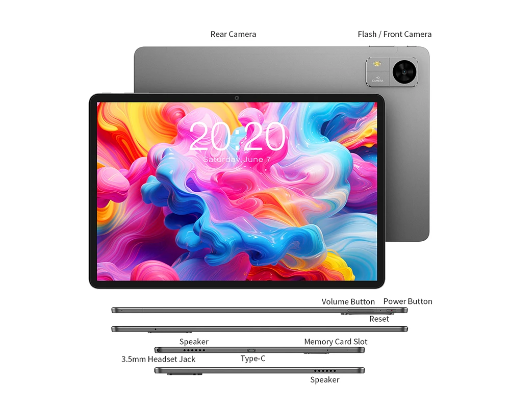 Tableta Teclast M50T 2026 de 10.1 pulgadas IPS, Gemini AI, Android 16, hasta 32GB RAM (4GB+28GB virtuales), 128GB ROM, procesador A537 de 8 núcleos, batería 7000mAh, Type-C, soporta microSD hasta 1TB y Wi-Fi 6 9