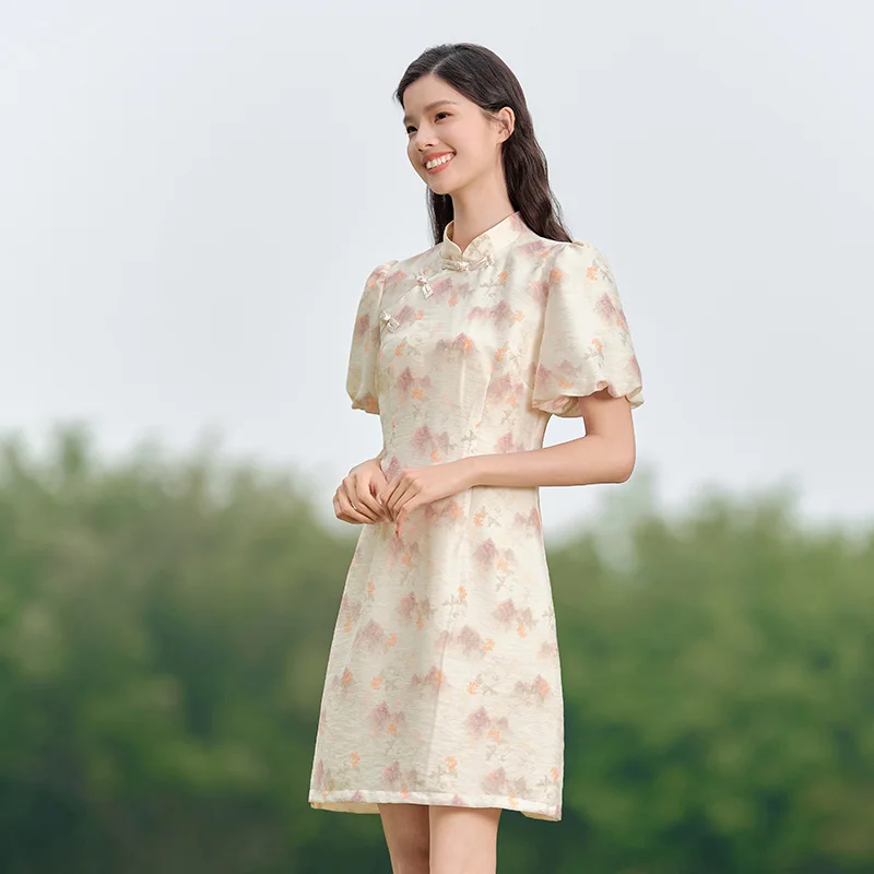 Semir Dress Women Ink Painting Print Dress maniche a bolle abbottonato 2024 Summer New Cheongsam Dress