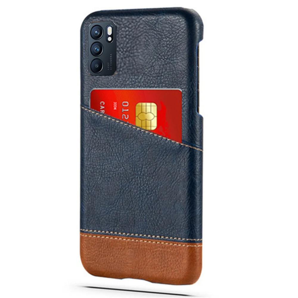 Funda tipo billetera para OPPO Reno 6 5G, funda de tarjeta de crédito de cuero PU de empalme mixto para OPPO Reno6 Pro Plus 5 Lite 5Z, CPH2251