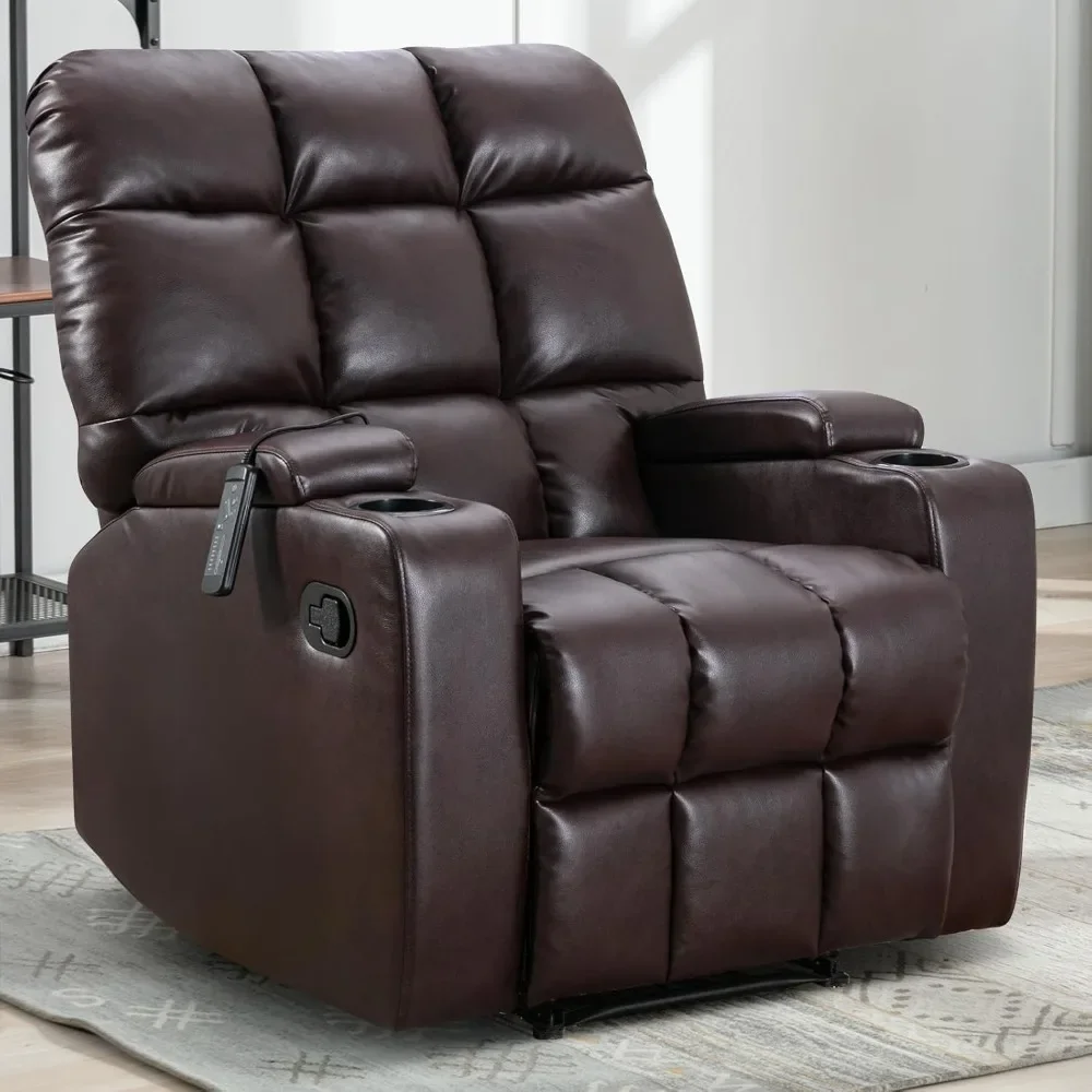 Manual Recliner Chair, Breathable Faux Leather Reclining Chairs with Overstuffed Arm and Back, Dark Brown, Living Room Chairs