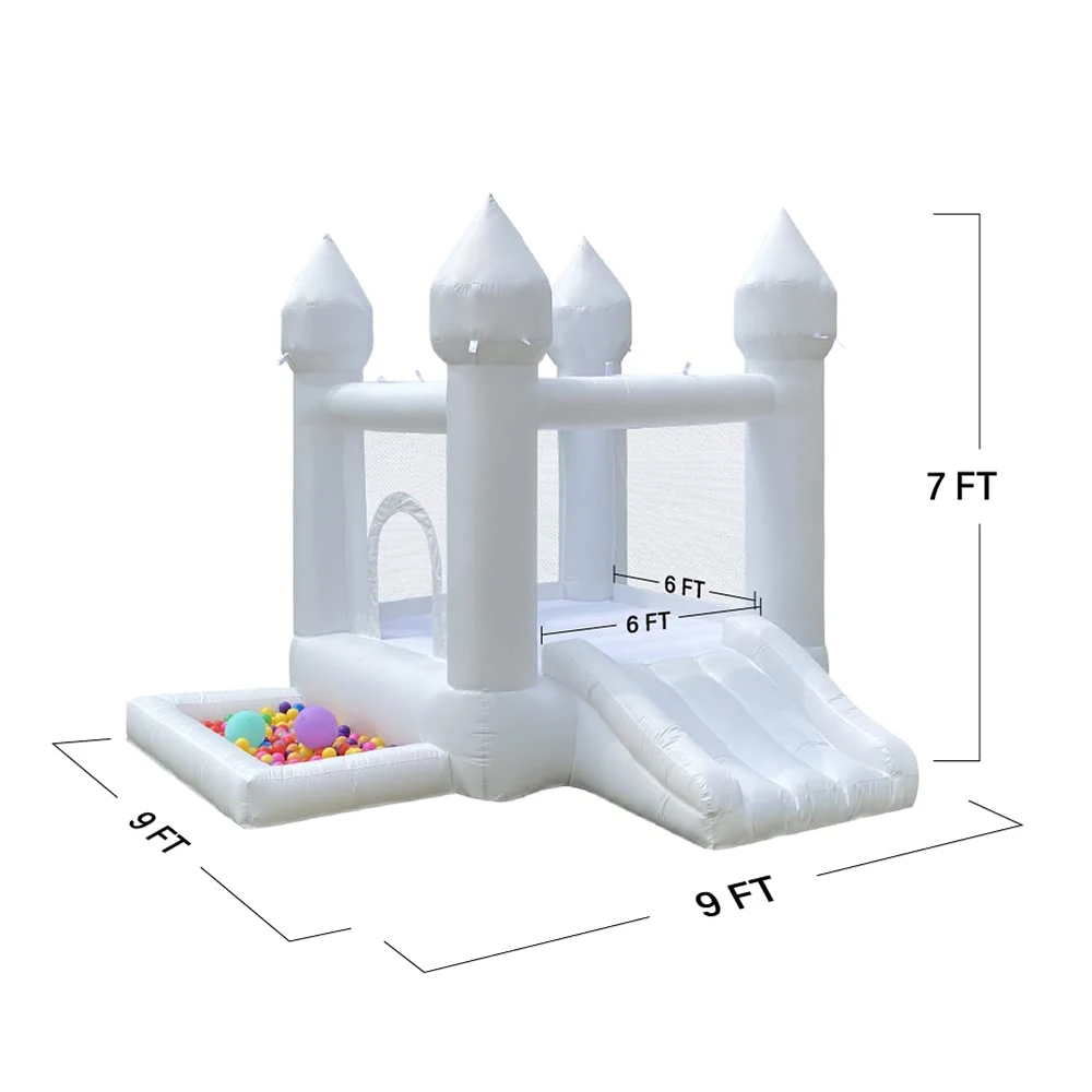 Casa de rebote inflable para niños, casa de salto con tobogán, PVC, patio trasero familiar, piscina de bolas, blanco, rosa