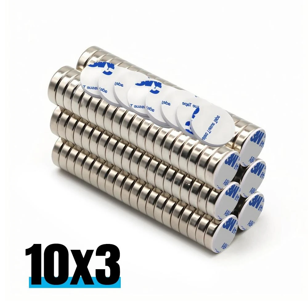 10x3mm Super Powerful Round Neodymium Magnet With double-sided adhesive Magnet N35 Strong Permanent Magnetic refrigerator imanes