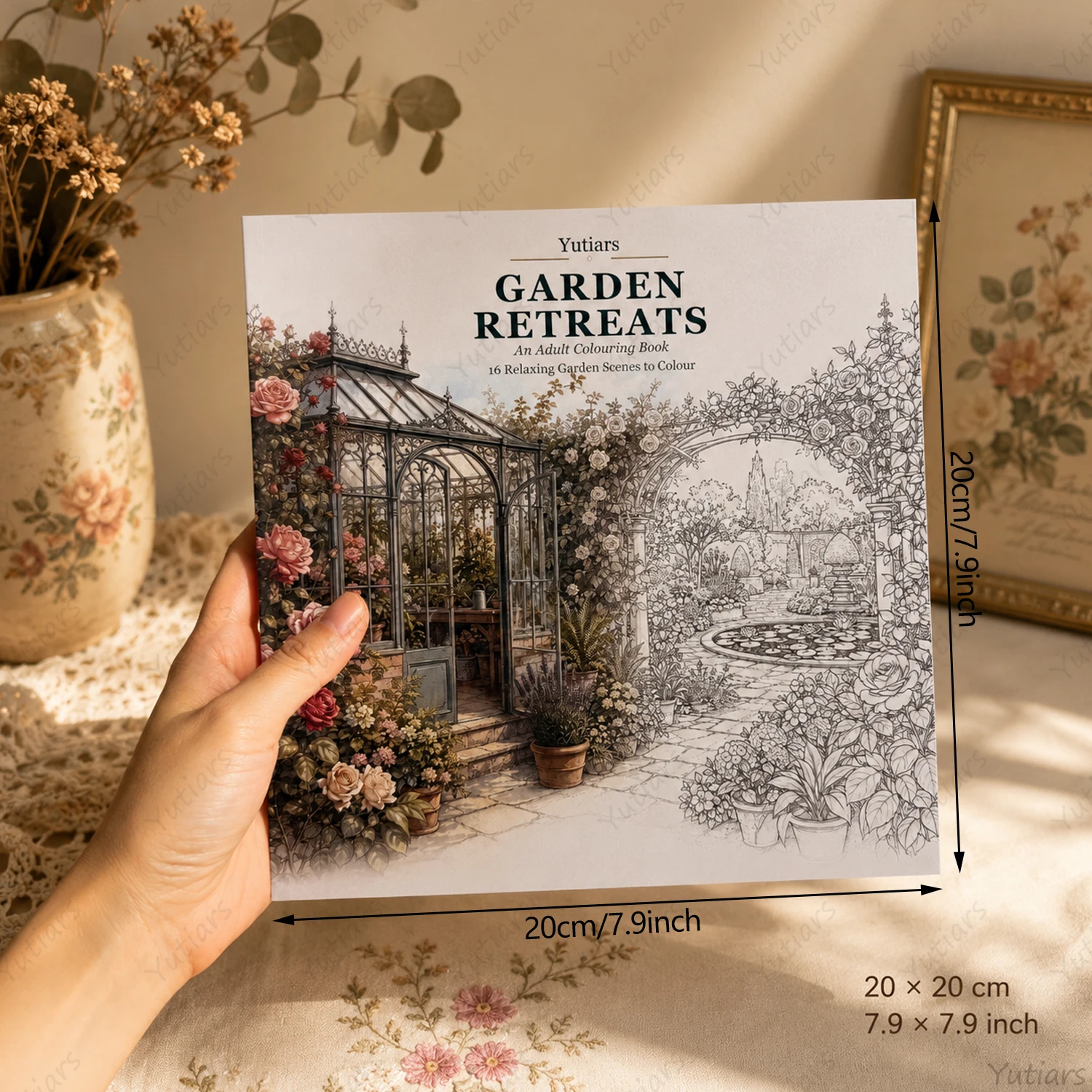 Yutiars Garden Retreats Colouring Book for Adults English Garden Theme 16 Beautiful Scenes 20x20cm Single-sided Paper Hobby