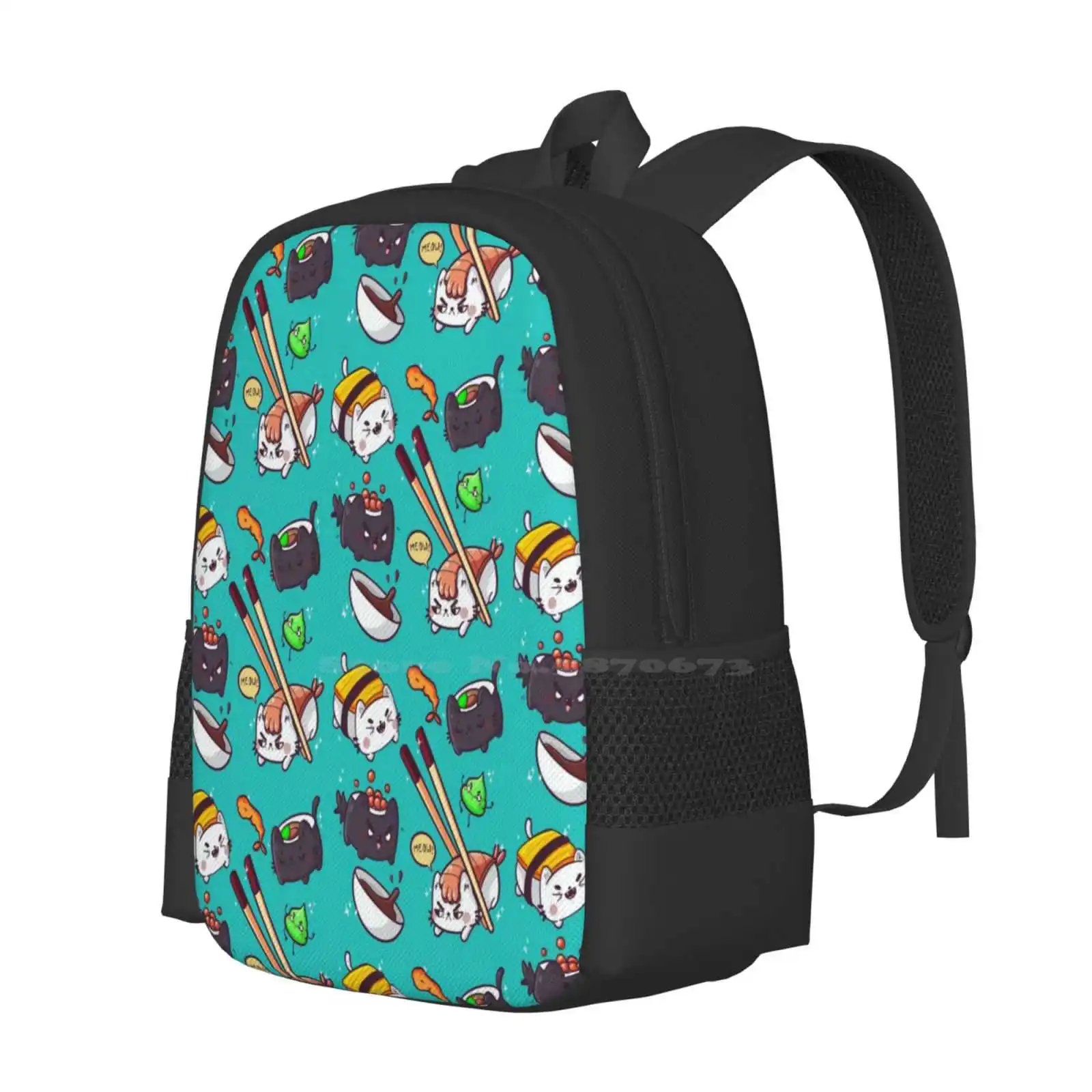 Sushi Cats Pattern Design Bagpack School Bags Cats Pattern Fun Kids Tokyo Pet Food Kitty Cute Cat Kawaii Cat Kawaii Art Pink