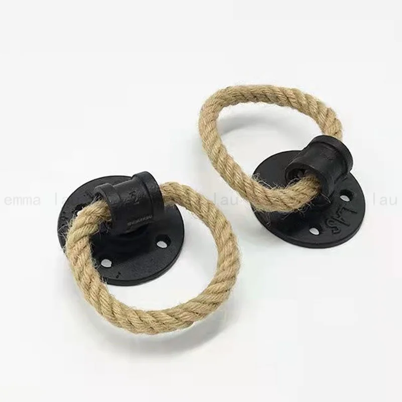 Black Cast Iron Handle Hemp Rope Pull Ring Room Drawer Handles Single Hole Knobs Cabinet Door Knob