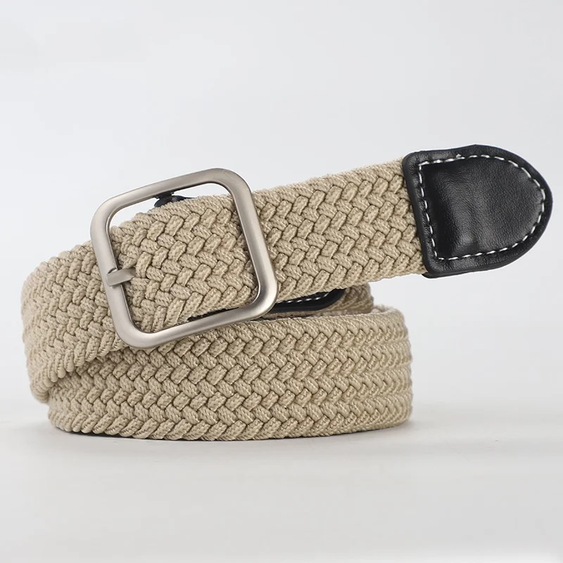 Canvas waist belt for men and women, non perforated square buckle belt, Korean version, trendy, fashionable, personalized, woven