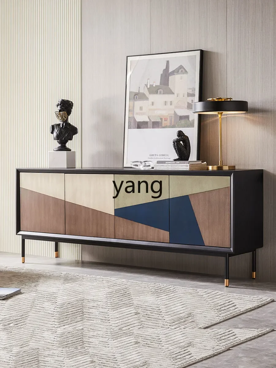 

LMMSolid Wood TV Stand High Black Living Room Small Apartment Minimalist Floor Cabinet