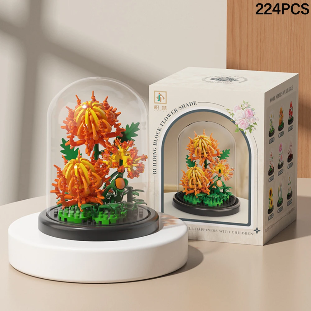 DIY MOC Ewige Blumen Staubschutzhaube Tulpe Rose Sonnenblume Sukkulente Garten Mikro-Baustein-Set Heimdekoration Geschenk für Sie – Detail 10