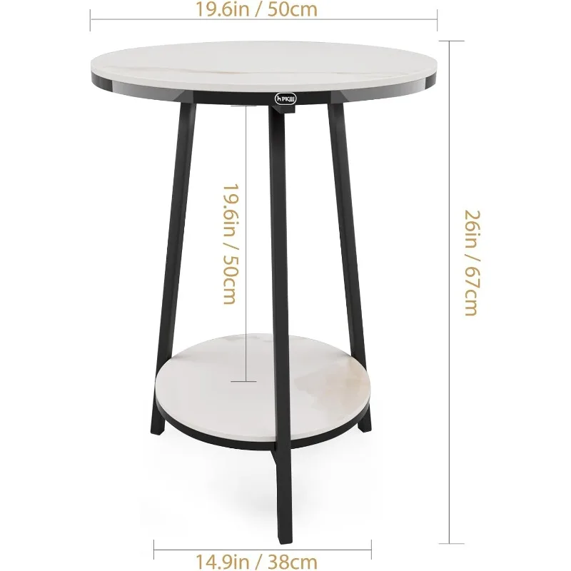 Side Table: 19.7“ Modern Aesthetic Sintered Stone End Tables - Metal Stable Frame Resistant to Scratches Stains Heat.