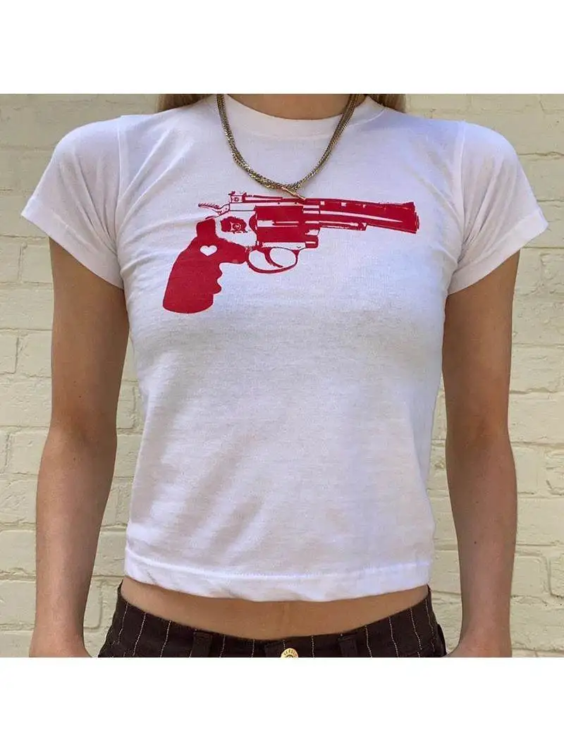 

Y2K Harajuku Gothic Crop Top Women's T-irt Slim Fit Print Casual Pants Straight Leg Neutral G Winter Collection