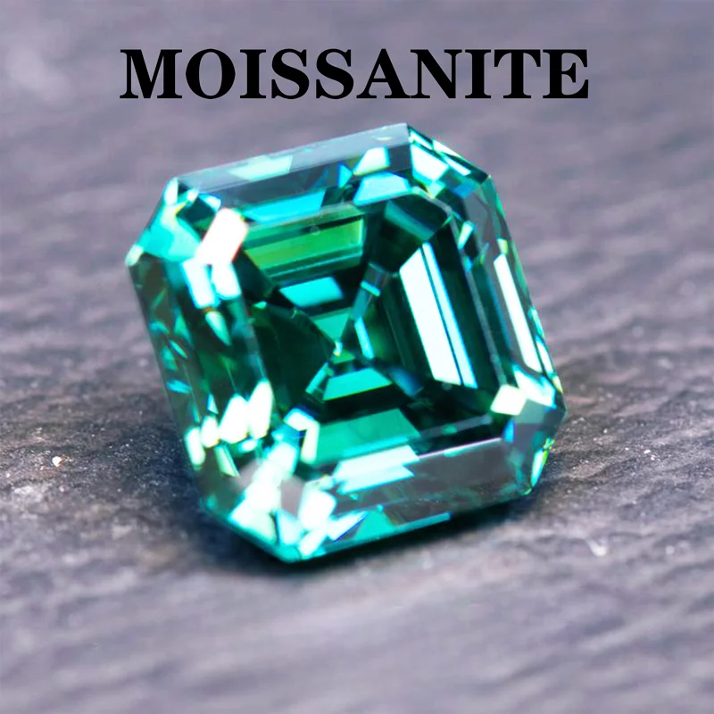 Moissanite Stone  Asscher Cut Natural Emerald Green Color charms DIY Ring Necklace Earrings Main Materials with Certificate