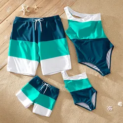 PatPat Color Block One-piece One Shoulder Family Matching Swimsuits