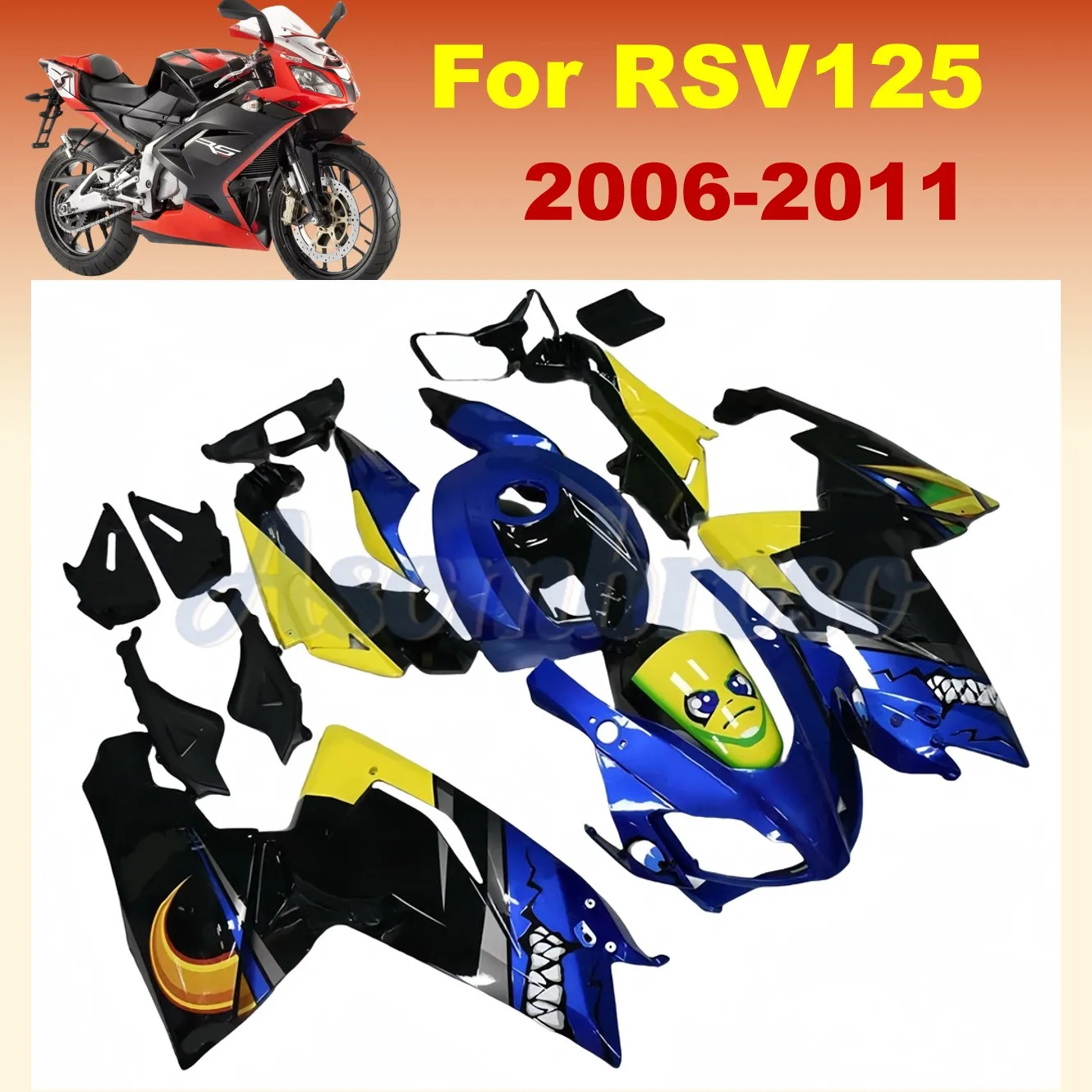 

ABS Full Fairing fit for Aprilia RS125 2006 2007 2008 2009 2010 2011 RS4 RSV 125 Yellow blue shark bodywork cover