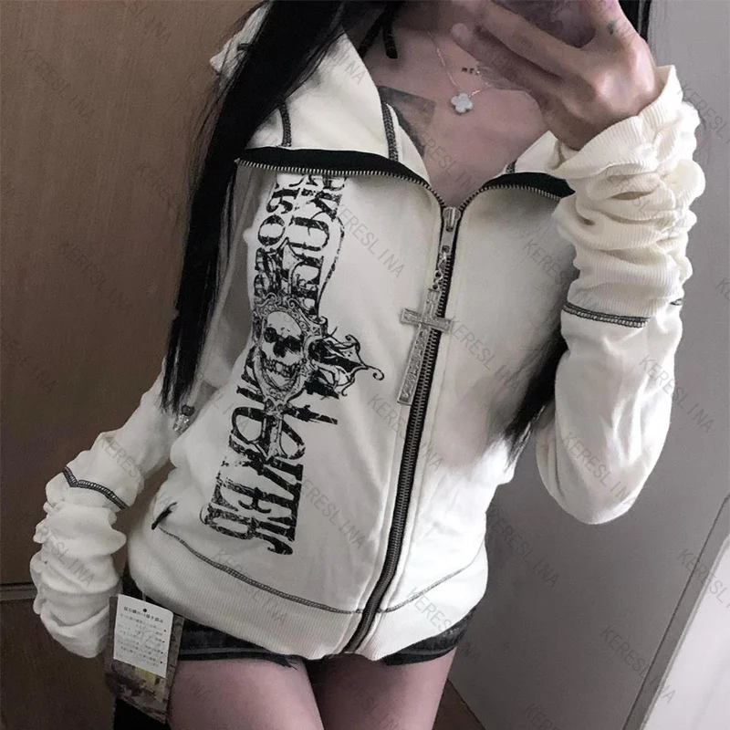New subculture Y2k Gothic high street vintage style zipper hoodie autumn punk hip-hop Harajuku Comfortable Versatile thin hoodie