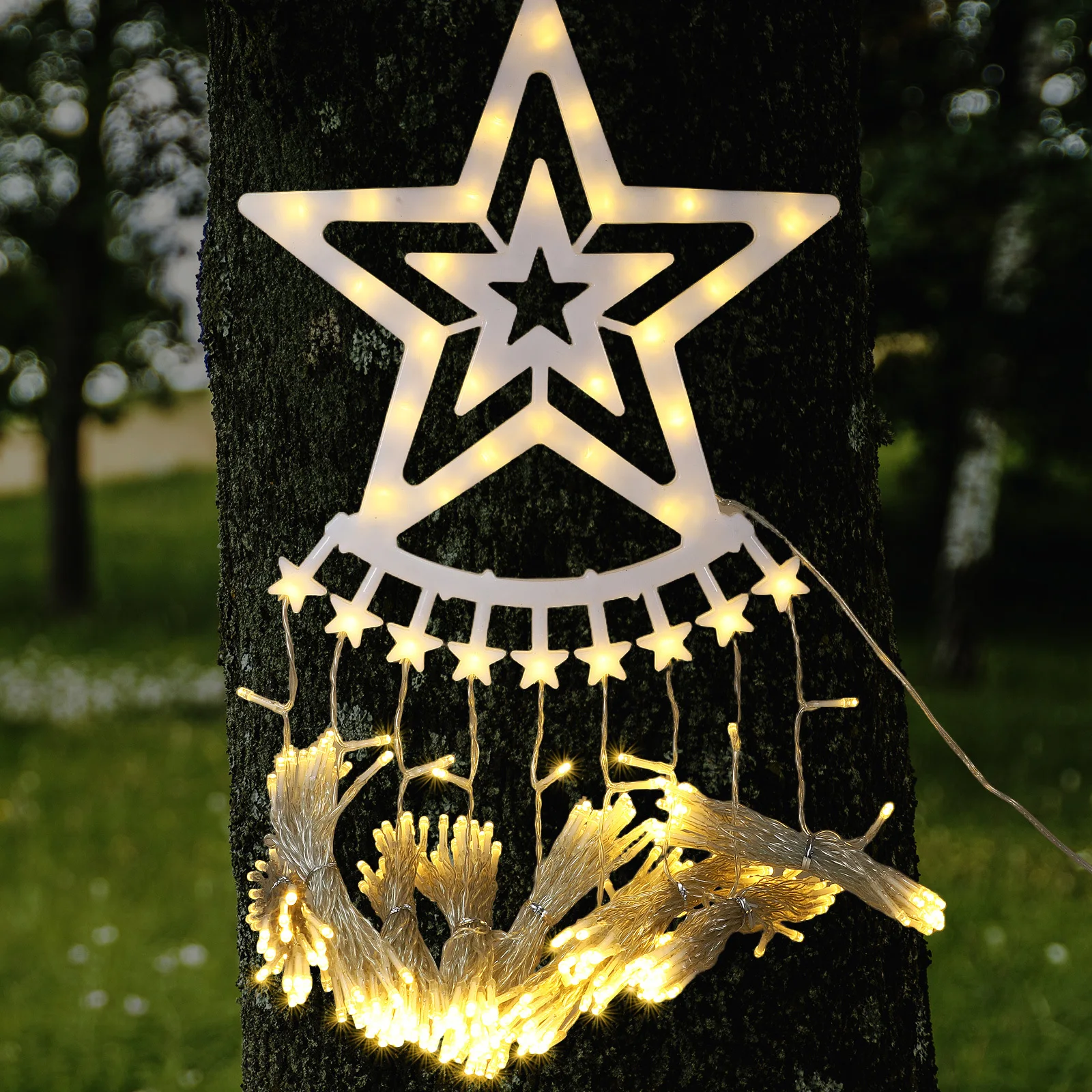 

350 LED Star Christmas Waterfall Light Outdoor Yard Housetop Patio Xmas Tree Lights Warm Decorative Decorative Outdoor Lights