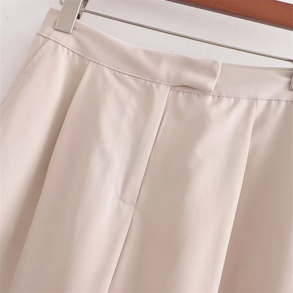 402 Ailsa 2024 estate nuovo prodotto donna Casual sciolto tinta unita vita alta pantaloni gamba larga tasca laterale decorazione pantaloni lunghi