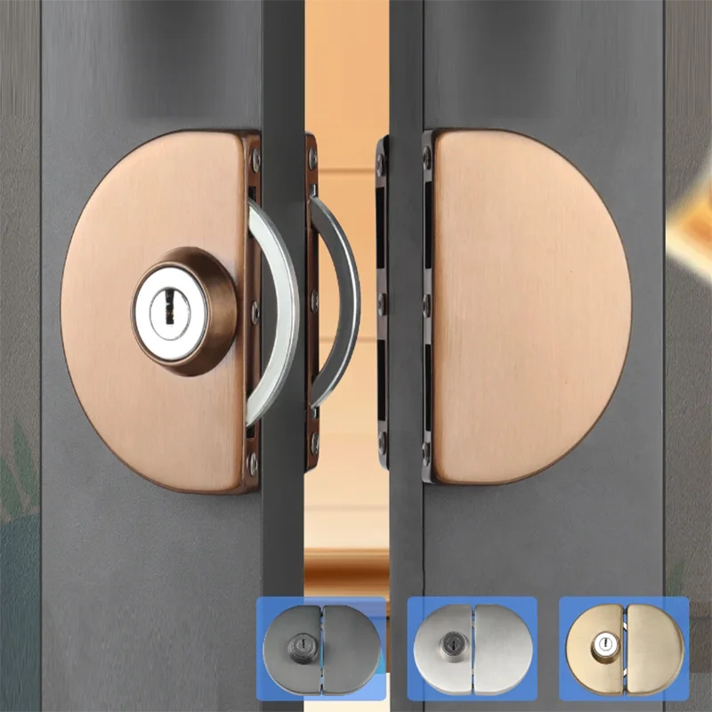 Framed Glass Door Lock Aluminum Alloy Stainless Edging Wooden Door Single Double Opening Door Sliding Door Central Hook Lock
