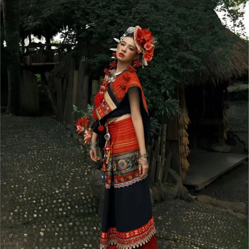 

New Exotic Heavy Industry embroidery three-piece set of ethnic style travel photography clothing