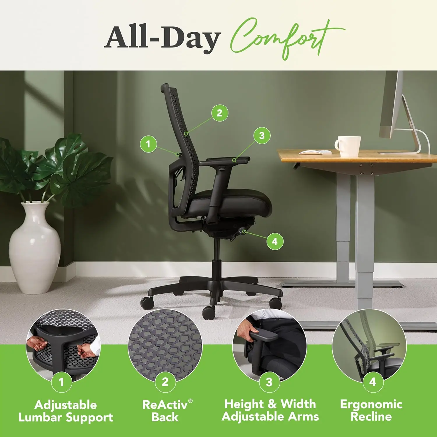 

Ignition 2.0 ReActiv Ergonomic Office Chair with Lumbar Support, Breathable Flex-Back Adjustable Office Chair