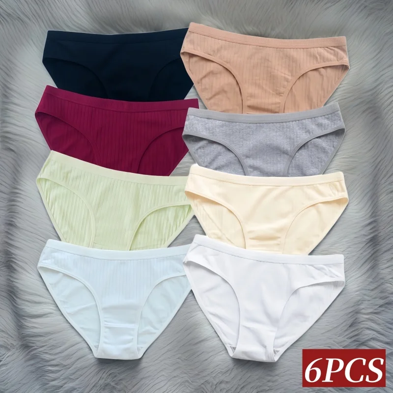 6Pcs/Set Women Panties Cotton Underwear Low Rise Briefs Female Underpants Sexy Lingerie Solid Color Breathable Panty