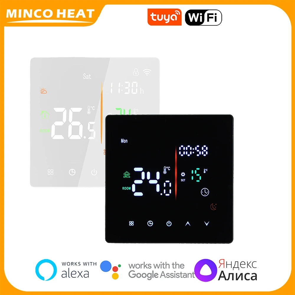 Minco Heat NEW LED ScreenAC90-240V 3A/16A WiFi Tuya Smart Thermostat Work with Underfloor Heating/Water /Gas Boiler Thermostat