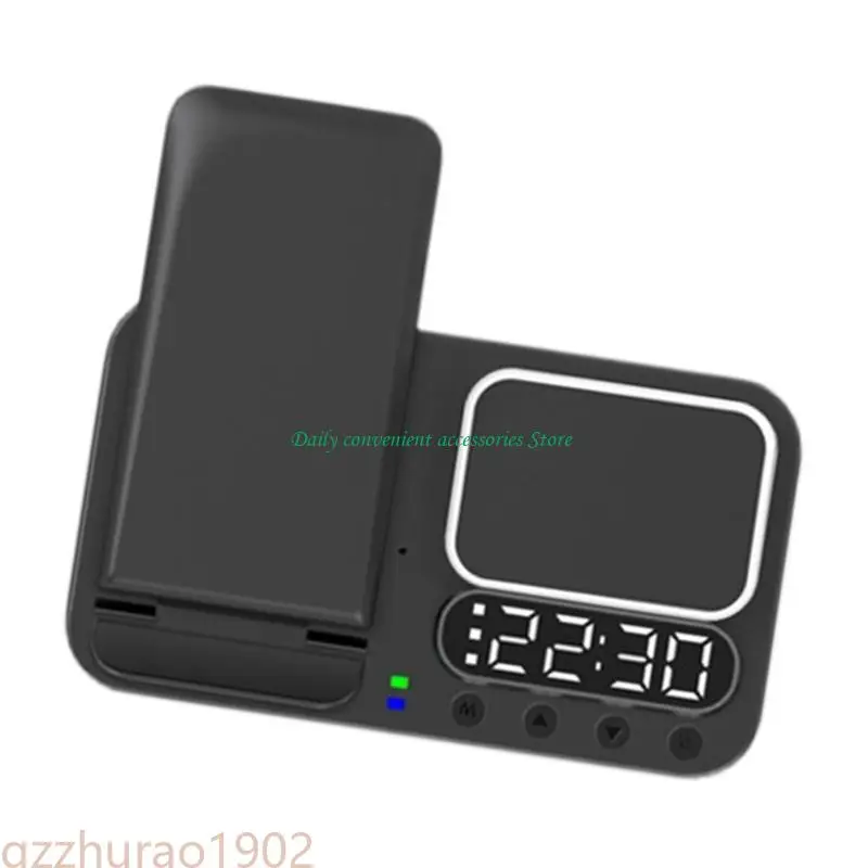 

97QB Foldable Wireless Charging Dock with LED Light & Alarm for Smartphones & Watches