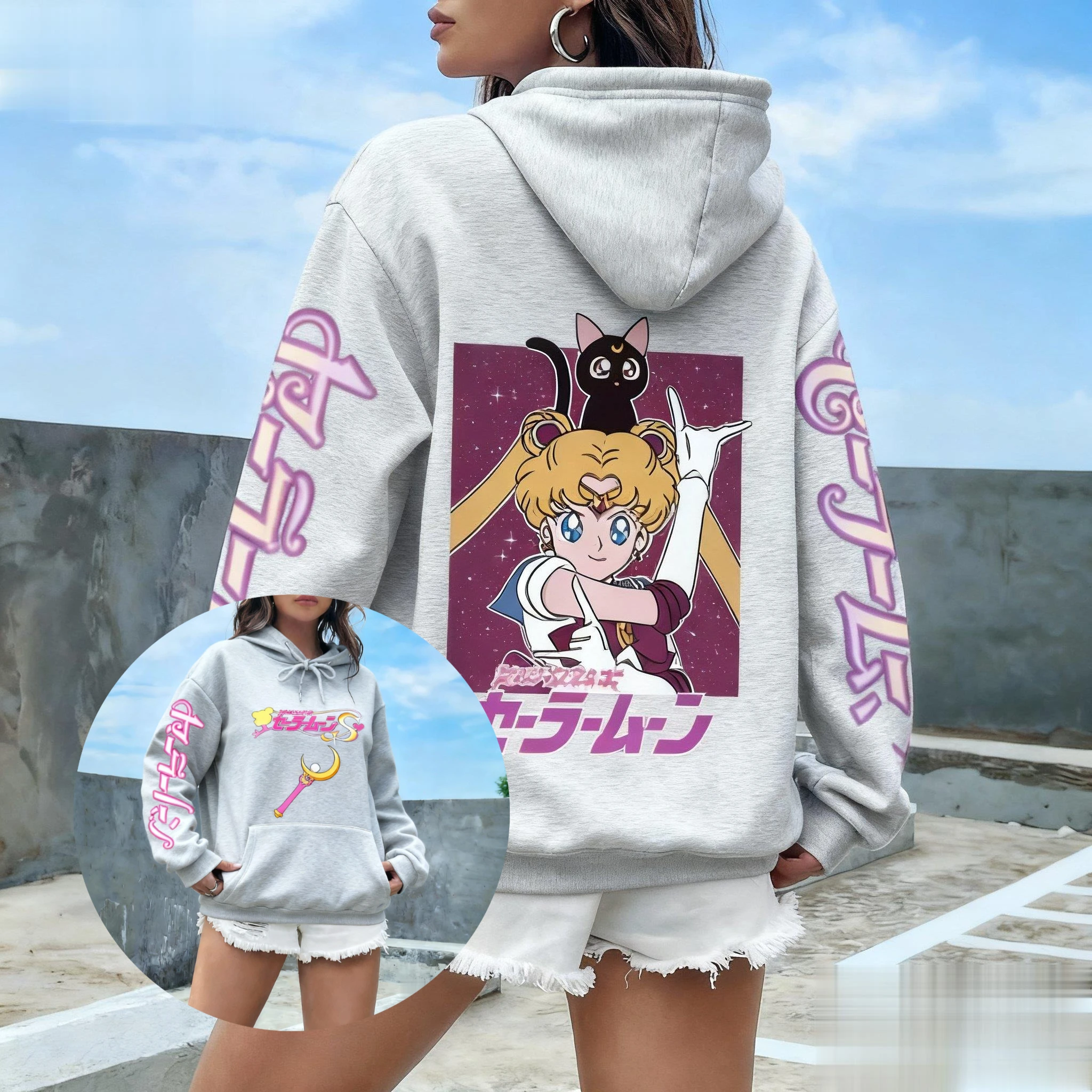 

Unisex Sailor Moon Anime Man Women Hoodie Sweatshirt Long Sleeve Casual Streetwear Japanese Cartoon Print Autumn Winter Fashion