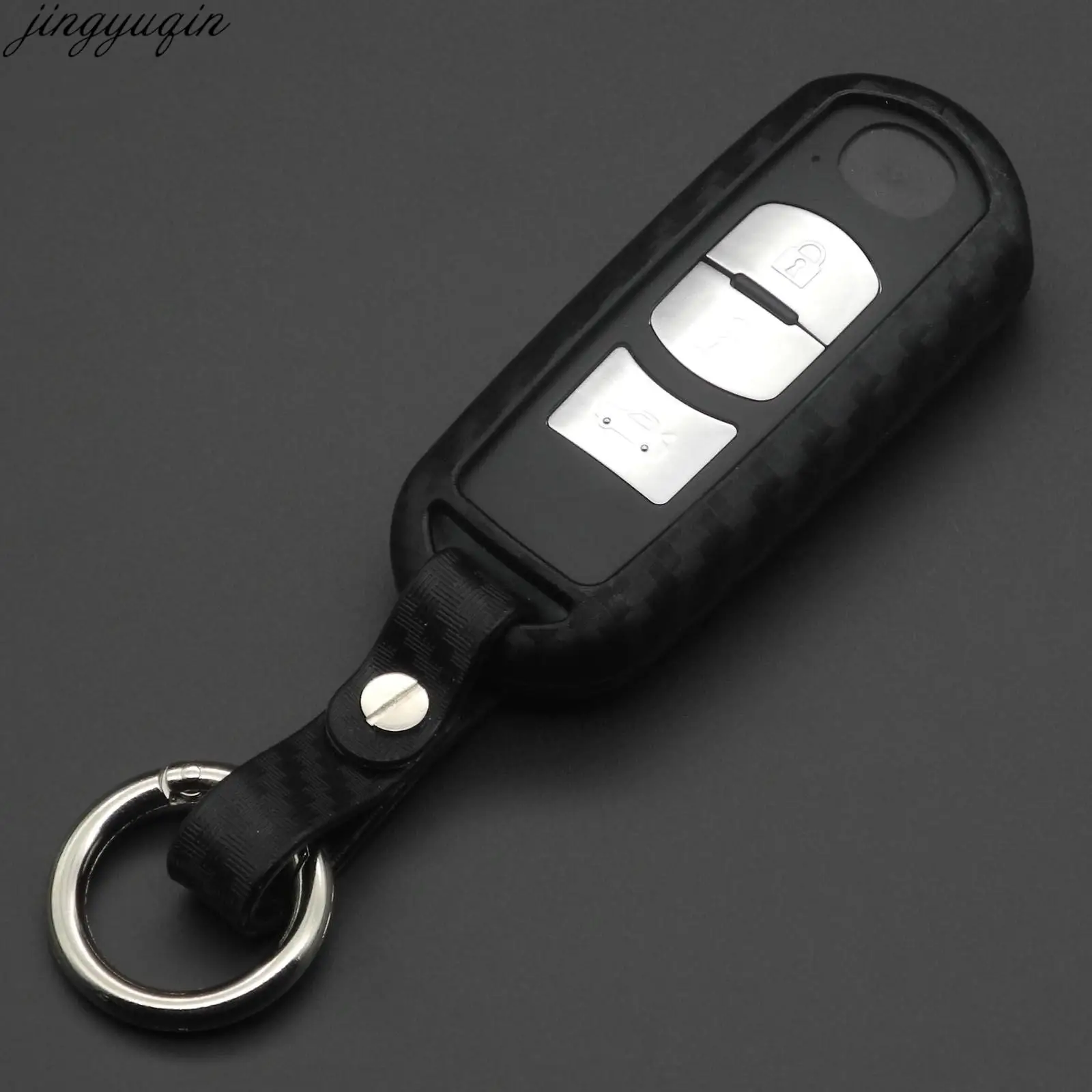 Jingyuqin Carbon Silicone Keyless Car Key Case Cover For Mazda 2 3 6 CX5 CX7 CX8 Axela Atenza CX-3/4/5/7/8/9 MX5 Demio