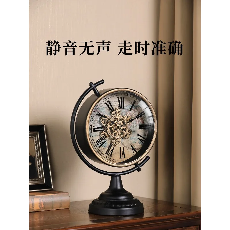 Vintage Industrial Mechanical Gear Wall Clock Steampunk Retro Tabletop Art Decor Creative Analog Clock with Roman Numerals