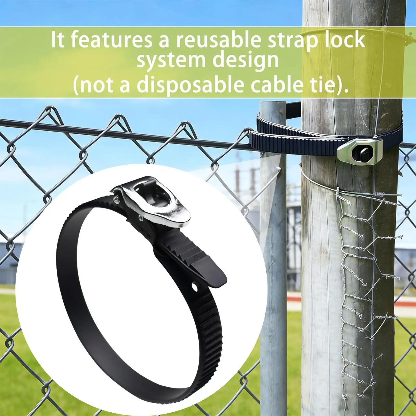 Adjustable Ratcheting Cable Tie with Buckle for Gardening Industrial Farm Workshop Garage Vehicle Poles Cargo Securing Strap