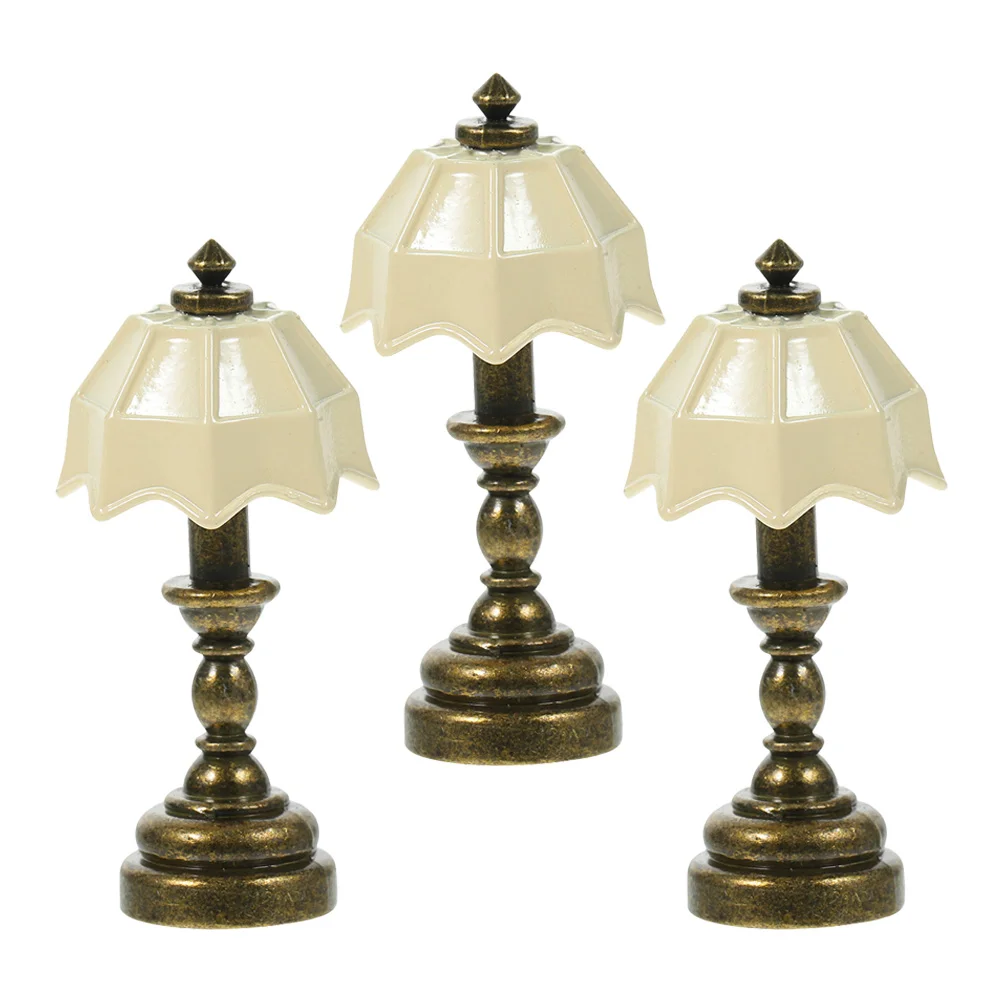 

3 Pcs Mini Desk Lamp Bedside Lamps House Adornment Furniture Creative Dolls Table Alloy Light Decorative Model
