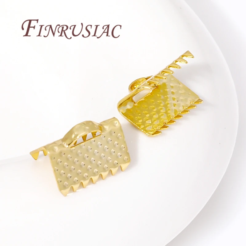 30-60Pcs 18K Gold Plated Cove Clasps Crimp Bead End Caps String Ribbon Leather Clip Foldover Connectors For DIY Jewelry Findings