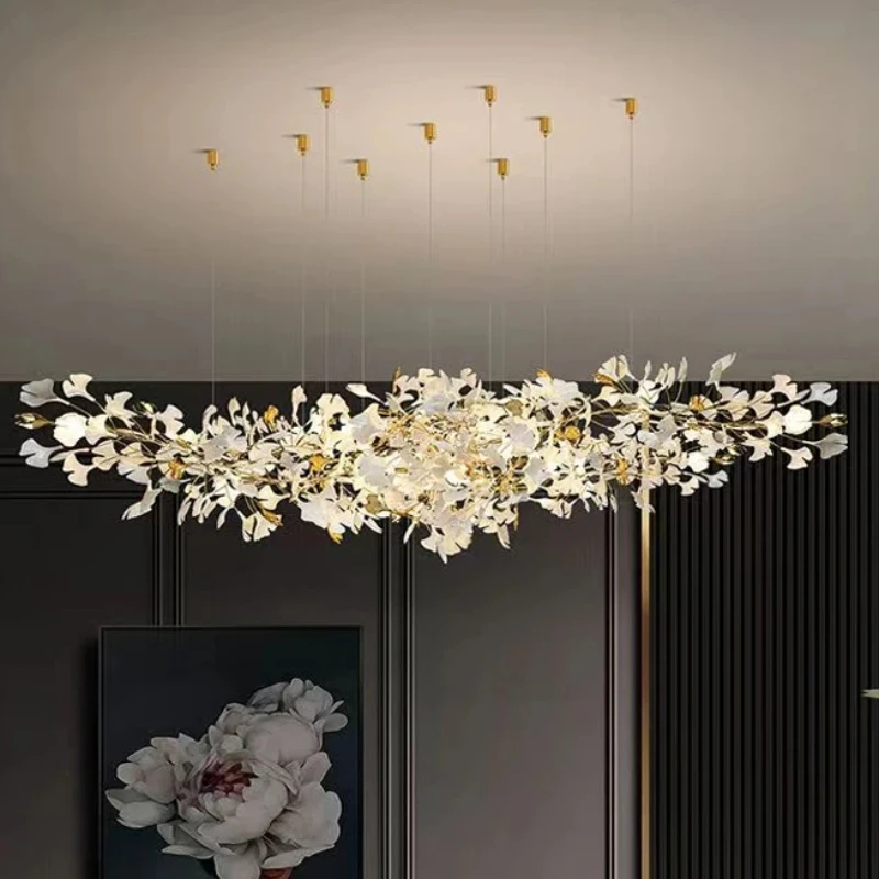 Imagem -02 - Luzes Modernas do Pendente do Diodo Emissor de Luz para a Decoração Home Lustre do Teto Ginkgo Leaf Art Luminárias Longas Quarto Jantar Sala de Estar