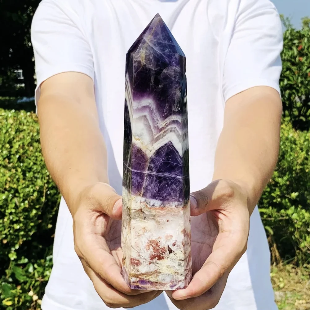 

Natural Quartz stone，Dream amethyst pillar, home decoration stone crafts raw ore gifts， reiki energy gemstone mineral specimen