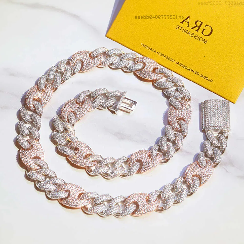 

Yu Ying Gems 2tone Color Cuban Chain 925 Solid Silver 15mm Width Gra Moissanite Cuban Link Chain Rapper Hip Hop Necklace