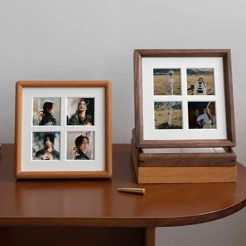 Square Black Walnut Photo Frame High-grade 15x15cm DIY Grid Couple Wedding Wood Picture Frame Stand for Home Desktop Decor Gifts