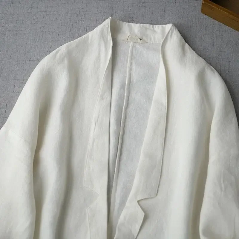 Long Sleeve Versatile Elegant Top Women Fashionable Cotton and Linen Solid Color Jacket