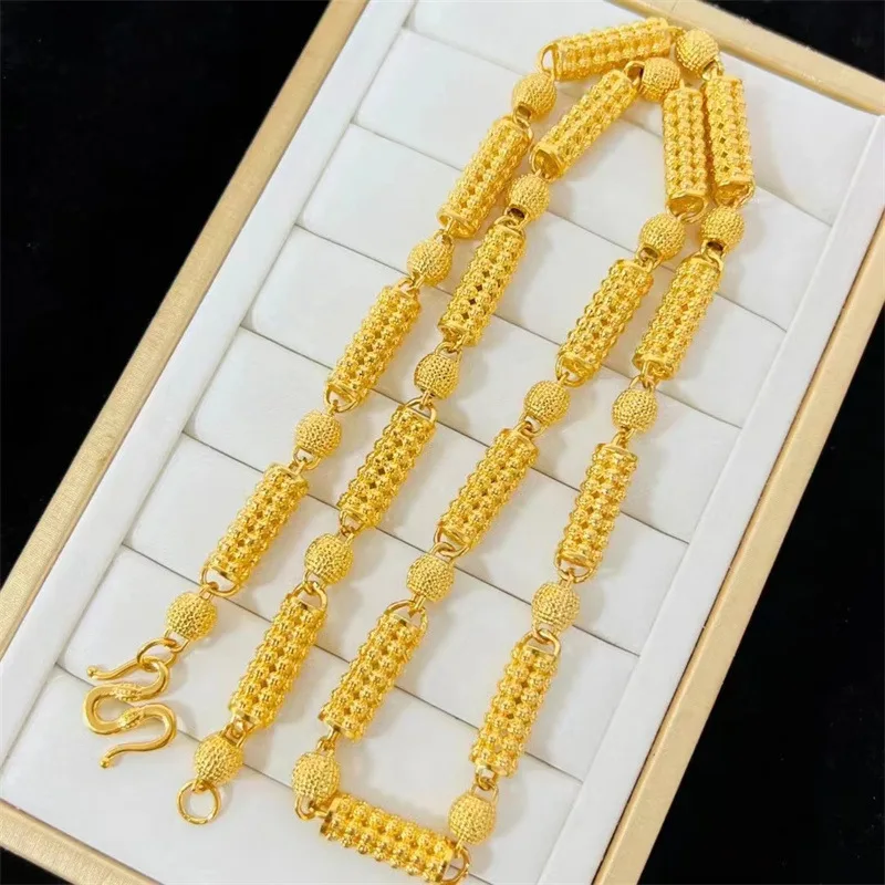 Mylux Jewelry Luxury 24K real gold jewelry hollow cylindrical beads men and women au9999 gold chain European and American access