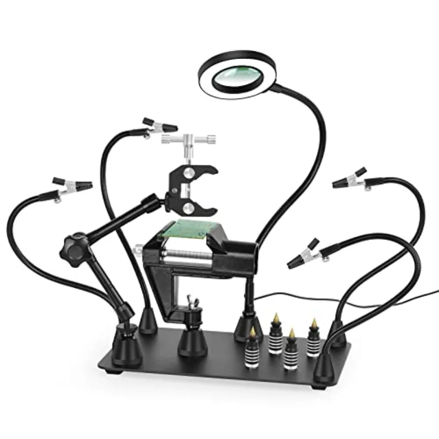 

Magnetic s Soldering Third, PCB Circuit Board Holder with 3X LED Magnifying Lamp, 360 Hot Air Gun Holder, Extra Large and Heavy