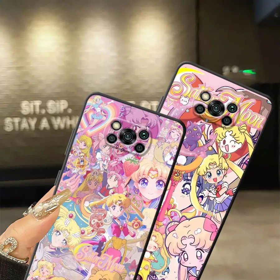 Beautiful Sailor Moon Case for Xiaomi Poco F8 M3 M4 M7 Pro F1 X3 X4 X5 X7 Pro C61 M5 C75 C50 C71 F3 Black Soft Phone Cover view 3