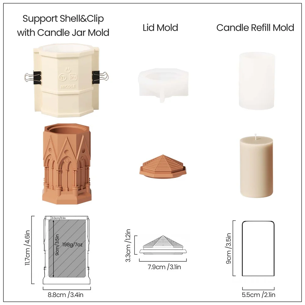 7 uncji świeczników silikonowe formy do betonu i wielokrotnego użytku do napełniania świec wysoka gotycka architektura świeca naczynie cementowa