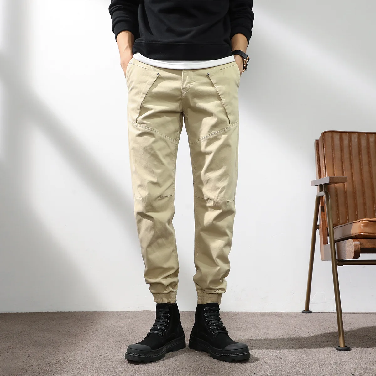 

Korean Style New Men's Solid Color Spliced Casual Trendy Loose Simple Basic Sports Jogger Trousers Male Pants Bottom Clothes