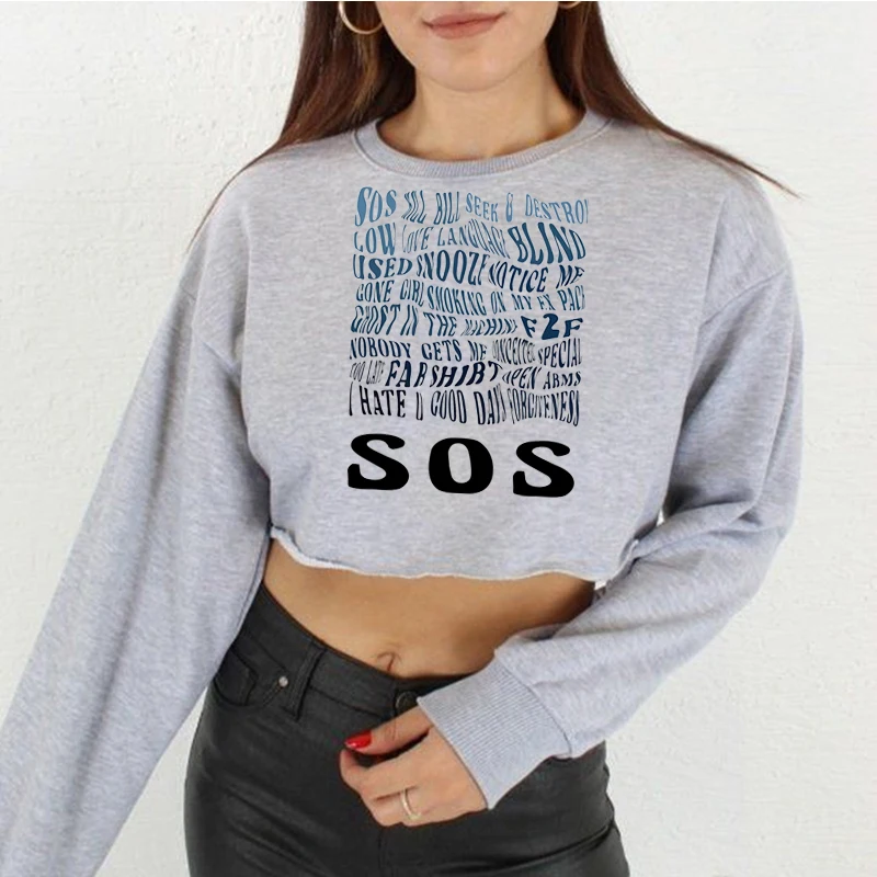 Singer Sza Music Album Sos Text Crew Neck Sweatshirt 2024 New Autumn Cropped Sweatshirts Fans Gifte