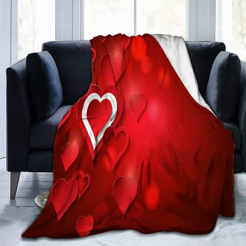 Heart Pattern Flannel Throw Blanket Valentine's Day Gift Blanket Soft Lightweight Warm Sofa Bed Blanket Decor Lovers and Family