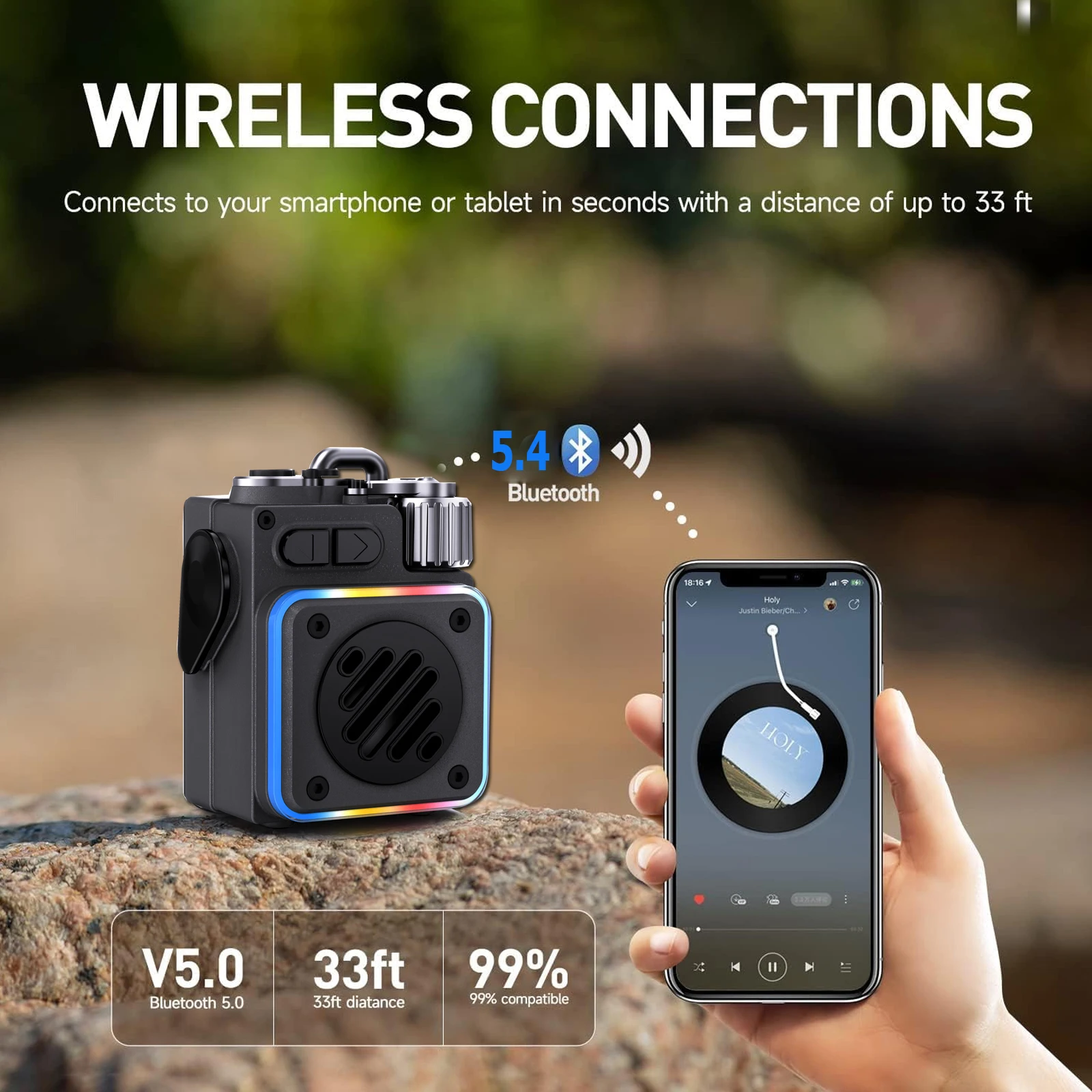 مكبر صوت بخاصية البلوتوث معدني محمول صغير في الهواء الطلق جيب صندوق تشغيل الموسيقى يدوي مكالمة مشغل موسيقى MP3 RGB ضوء ملون TF مشغل بطاقات