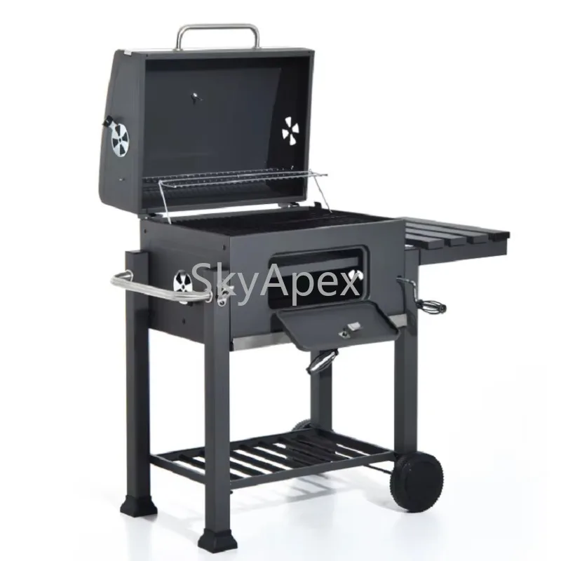 

Home Outdoor Patio Backyard Cooking Wagon Charcoal Barbecue Grill High Heat Retention Easy Clean Rustproof Durable For Camping