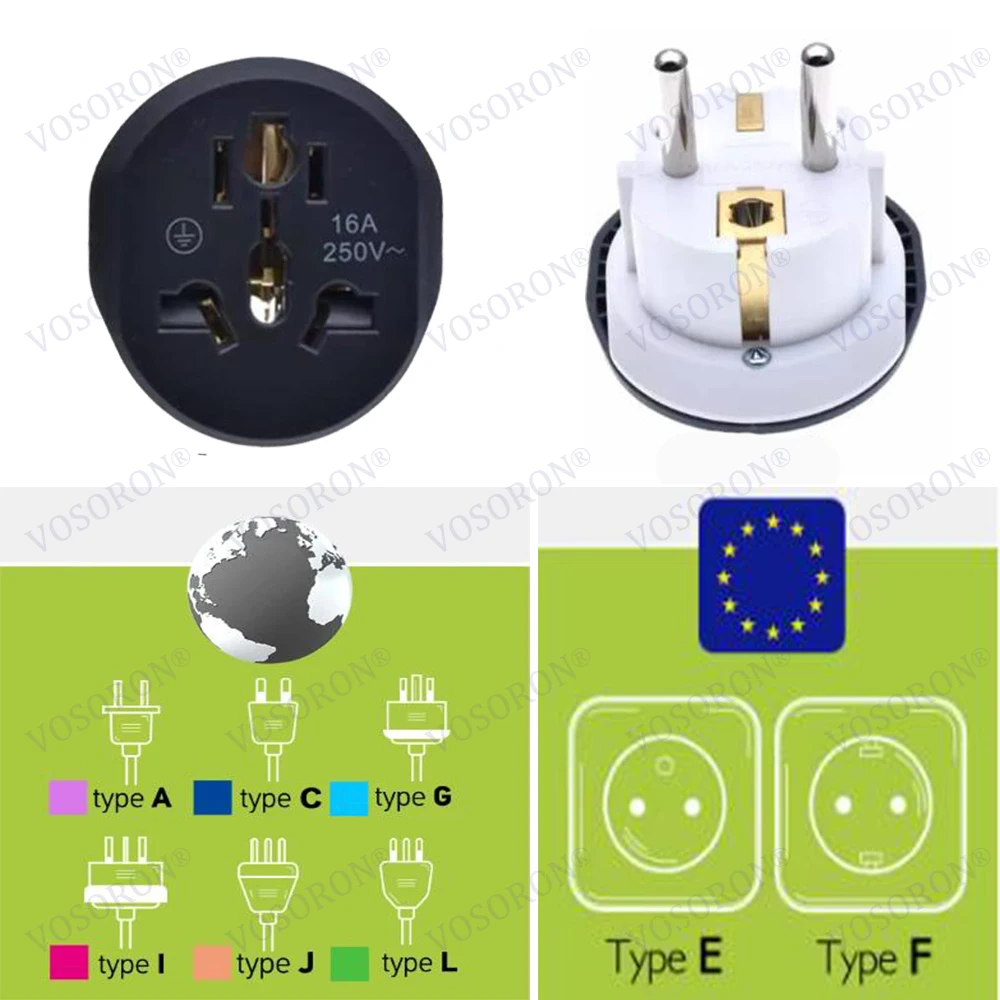 Korea EU Plug Adapter 16A 250V Travel Adapter Converter 2 Round Socket High Quality Universal AU US UK CN To EU KR Wall Socket