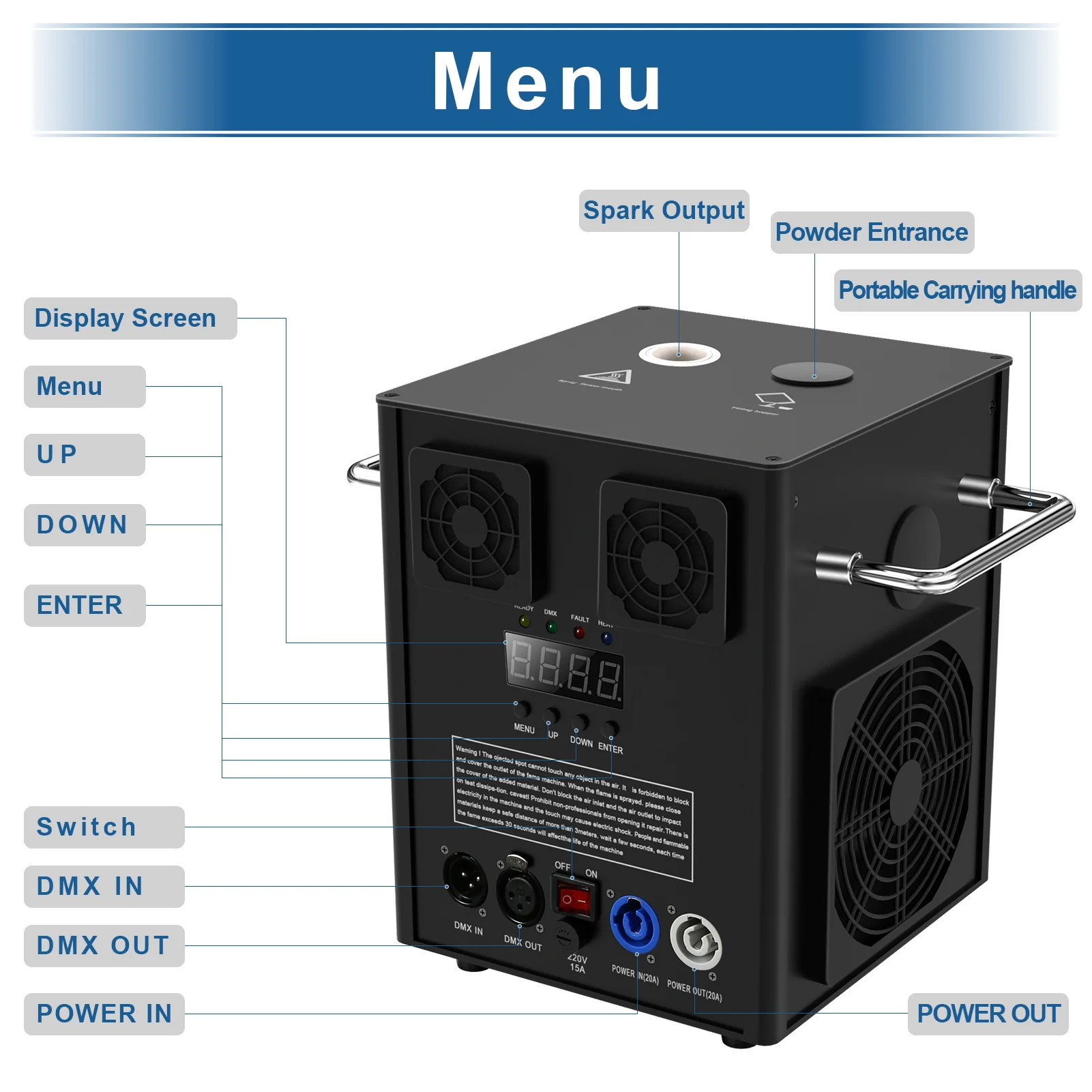 Fieryzeal 600W máquina de chispas frías Flightcase interior al aire libre Fiesta de DJ equipo de escenario de boda máquina de fuegos artificiales remota inalámbrica