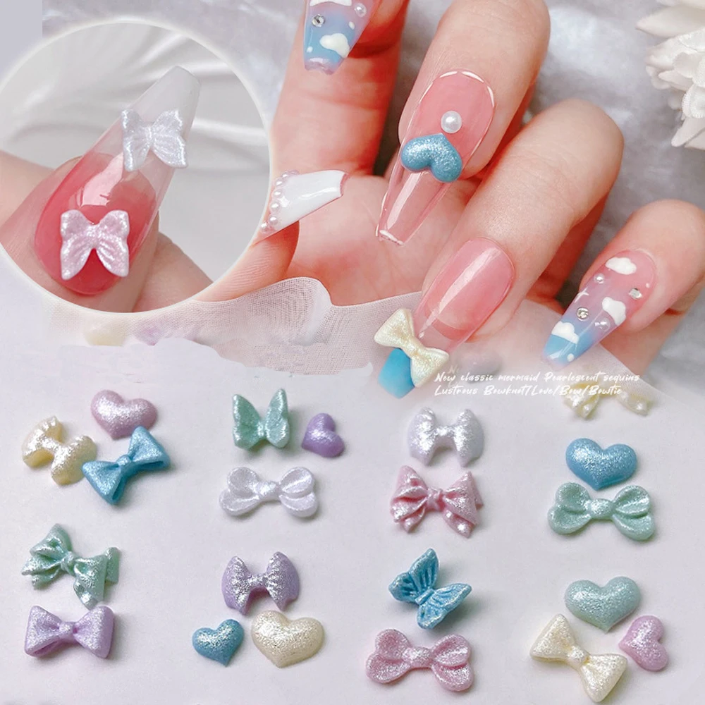 

50pcs Spring Magic Color Bowknot Nail Art Charm 3D Heart Bows Ribbon Simplicity Nail Decoration DIY Kawaii Nail Accessories